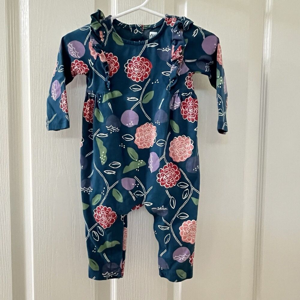 Tea Collection Folk Floral Ruffle Trim Romper One Piece Girls Size 3-6 Months